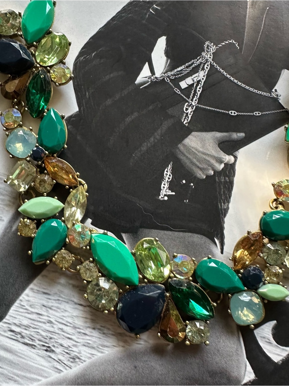 J. Crew Statement Necklace with Green and Blue Iridescent Crystal Gemstones - Picture 5 of 8